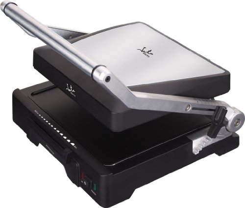 Jata GR1100 Grill de Asar Doble Línea Profesional con Placas Mixtas de 27,5 x 24 cm Antiadherente Libre de PFOA Placa Superior Ajustable 6 Posiciones Cuerpo Aluminio Fundido 2000 W, aluminio, negro
