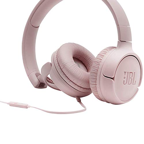 JBL Tune 500 - Auriculares supraaurales de cable y control remoto de un solo botón, micrófono incluido, asistente de voz, rosa