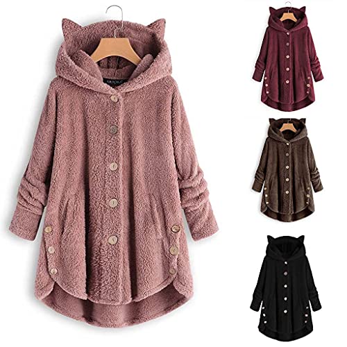 Jersey Largo Mujer Invierno Cárdigans Ropa de Franela Sudadera para Mujer Con Orejas de Gato Jersey de Mujer Invierno de Caliente Sudaderas Mujer Con Capucha Tallas Grandes Vino Negro Café Rosa S-5XL