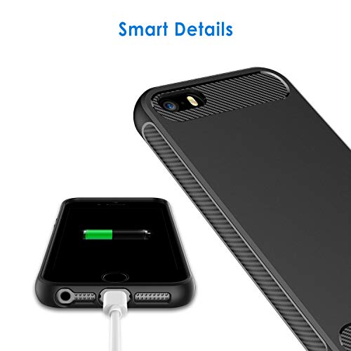 JETech Funda Compatible iPhone SE (2016 Modelo), iPhone 5s y iPhone 5, Carcasa con Shock-Absorción y Diseño de Fibra de Carbon, Negro