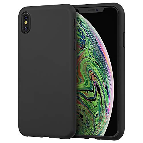 JETech Funda de Silicona Compatible con iPhone XS MAX 6,5 Pulgadas, Funda Protectora de Cuerpo Completo de Tacto Suave como la Seda, Funda a Prueba de Golpes con Forro de Microfibra, Negro