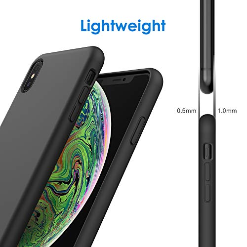 JETech Funda de Silicona Compatible con iPhone XS MAX 6,5 Pulgadas, Funda Protectora de Cuerpo Completo de Tacto Suave como la Seda, Funda a Prueba de Golpes con Forro de Microfibra, Negro