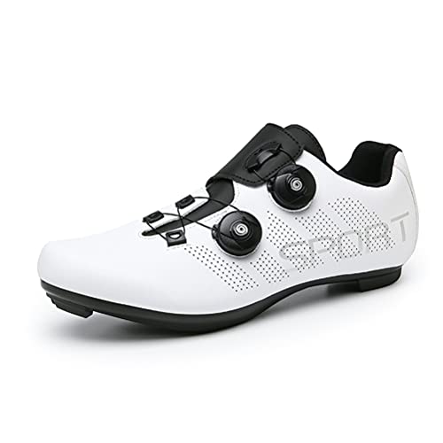 JIASUQI Zapatillas de ciclismo para mujer y hombre, para carretera, SPD, para ciclismo, con aspecto SPD compatible, color Blanco, talla 38 EU