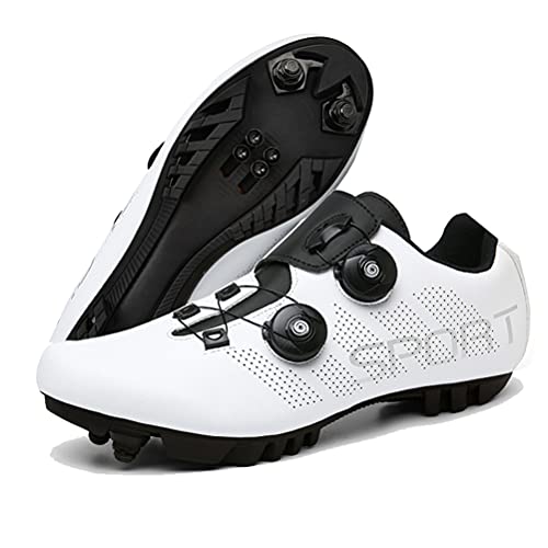 JIASUQI Zapatillas de ciclismo para mujer y hombre, para carretera, SPD, para ciclismo, con aspecto SPD compatible, color Blanco, talla 38 EU