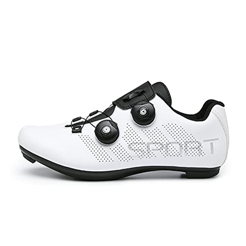 JIASUQI Zapatillas de ciclismo para mujer y hombre, para carretera, SPD, para ciclismo, con aspecto SPD compatible, color Blanco, talla 38 EU