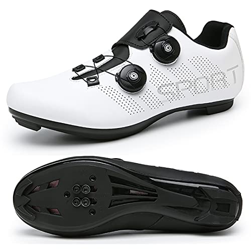 JIASUQI Zapatillas de ciclismo para mujer y hombre, para carretera, SPD, para ciclismo, con aspecto SPD compatible, color Blanco, talla 38 EU