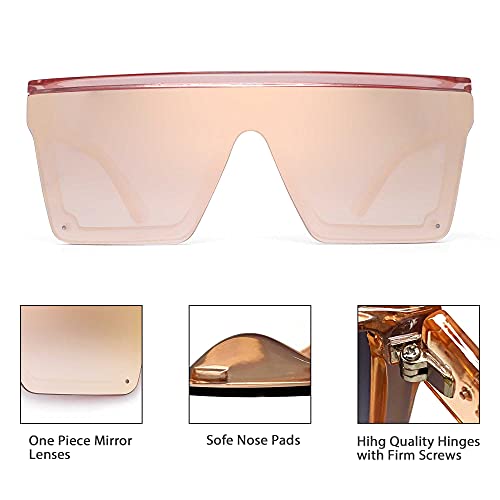 JIM HALO Gafas de Sol Grande Unisex. Lentes Espejo o Degradadas sin Marco. Diseño Moderno. [Montura Rosada | Lente Rosa Espejo]