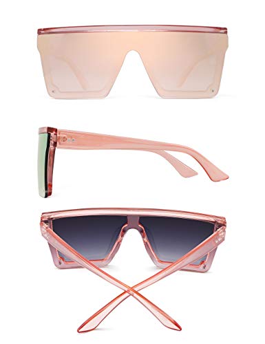 JIM HALO Gafas de Sol Grande Unisex. Lentes Espejo o Degradadas sin Marco. Diseño Moderno. [Montura Rosada | Lente Rosa Espejo]