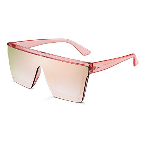 JIM HALO Gafas de Sol Grande Unisex. Lentes Espejo o Degradadas sin Marco. Diseño Moderno. [Montura Rosada | Lente Rosa Espejo]