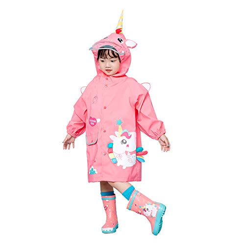 JinBei Impermeable para Bebe Niñas Chaqueta Unicornio Rosa Encapuchado Chubasquero Reutilizable Abrigos Poncho Ligero Traje Capa de Lluvia Lindo Impermeables Transpirable de Dibujos Animados 2-3 Años