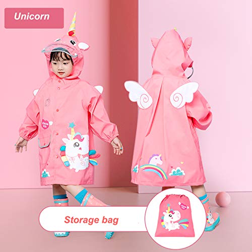 JinBei Impermeable para Bebe Niñas Chaqueta Unicornio Rosa Encapuchado Chubasquero Reutilizable Abrigos Poncho Ligero Traje Capa de Lluvia Lindo Impermeables Transpirable de Dibujos Animados 2-3 Años