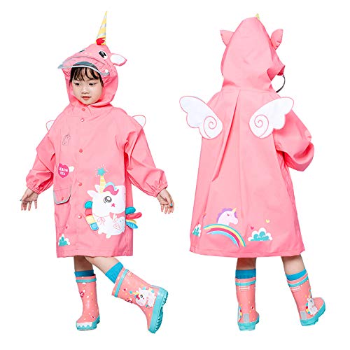 JinBei Impermeable para Bebe Niñas Chaqueta Unicornio Rosa Encapuchado Chubasquero Reutilizable Abrigos Poncho Ligero Traje Capa de Lluvia Lindo Impermeables Transpirable de Dibujos Animados 2-3 Años