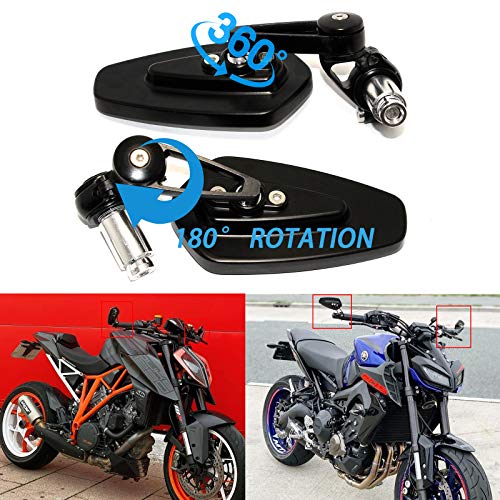 JMTBNO Espejos Retrovisores para Manillar de Motocicleta 7/8" 22 mm Universal para Street Bike Quad Scooter Cruiser Cafe Racer Scrambler CB125 MT03 MT07 MT09 MT10 Z650 Z750 Z900 (Negro)