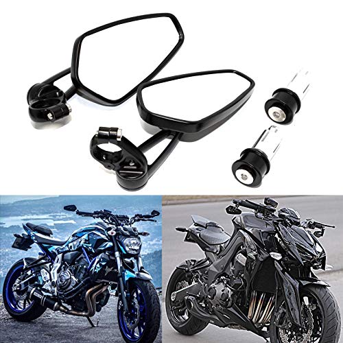 JMTBNO Espejos Retrovisores para Manillar de Motocicleta 7/8" 22 mm Universal para Street Bike Quad Scooter Cruiser Cafe Racer Scrambler CB125 MT03 MT07 MT09 MT10 Z650 Z750 Z900 (Negro)