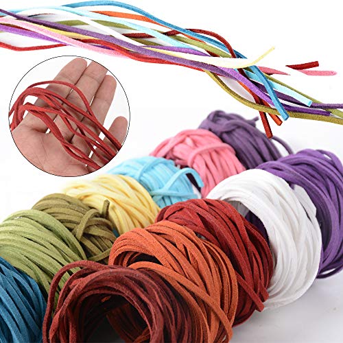 JNCH 12pcs (3mm x 5m) Cuerdas Cuero Cordón de Ante Plano Cuerda de Gamuza Cordon de Antelina para Pulsera Collar Colgante Manualidad Bisutería Lllavero Fabricación de Abalorio Artesanía, 12 Colores