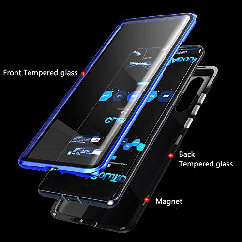 Jonwelsy Funda para Huawei P30 Pro (6,47 Pulgada), 360 Grados Delantera y Trasera de Transparente Vidrio Templado Case Cover, Fuerte Tecnología de Adsorción Magnética Metal Bumper Cubierta (Azul)