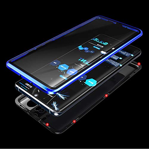 Jonwelsy Funda para Huawei P30 Pro (6,47 Pulgada), 360 Grados Delantera y Trasera de Transparente Vidrio Templado Case Cover, Fuerte Tecnología de Adsorción Magnética Metal Bumper Cubierta (Azul)
