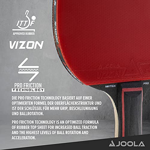 JOOLA Match Pro ITTF - Raqueta de Ping Pong (4 Estrellas, 1,8 mm), Color Negro y Rojo