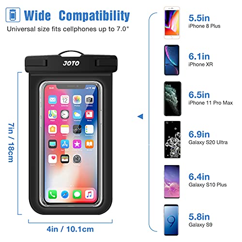 JOTO 2 uds. Bolsa Estanca Móvil Universal, Funda Impermeable para iPhone 12 Mini/Pro/Pro MAX/11/XS/XR/8 Plus/7 Plus, Galaxy Note10+/S20 Ultra/S20+/S10e, Huawei hasta 6,9" Diagonal -Negro/Transparente