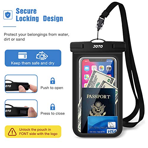 JOTO 2 uds. Bolsa Estanca Móvil Universal, Funda Impermeable para iPhone 12 Mini/Pro/Pro MAX/11/XS/XR/8 Plus/7 Plus, Galaxy Note10+/S20 Ultra/S20+/S10e, Huawei hasta 6,9" Diagonal -Negro/Transparente