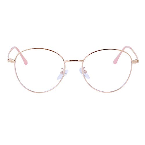 JoXiGo - Gafas de ordenador, filtro de luz azul, retro, redondas, de metal, marco antirreflejos, antiradiación, para PC, tablet, TV y videojuegos con funda Rosa Oro M