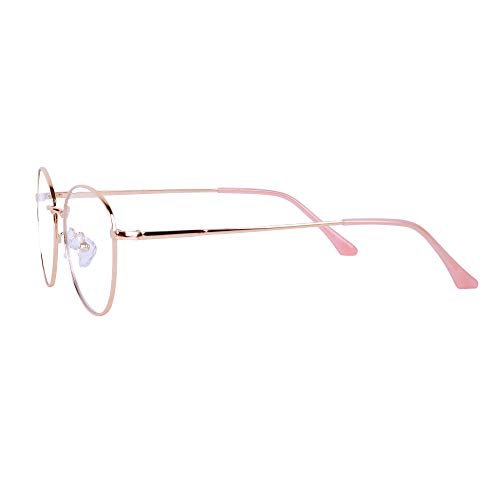 JoXiGo - Gafas de ordenador, filtro de luz azul, retro, redondas, de metal, marco antirreflejos, antiradiación, para PC, tablet, TV y videojuegos con funda Rosa Oro M