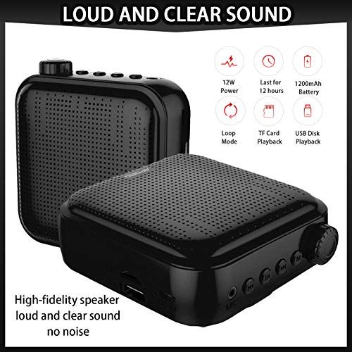 Joyhoop amplificador de voz portátil de 12 W, mini multifunción de 1200 mAh, con 2 micrófonos y bolsa de almacenamiento, utilizado para la formación de profesores(Negro)