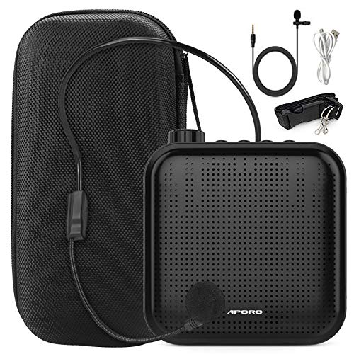 Joyhoop amplificador de voz portátil de 12 W, mini multifunción de 1200 mAh, con 2 micrófonos y bolsa de almacenamiento, utilizado para la formación de profesores(Negro)