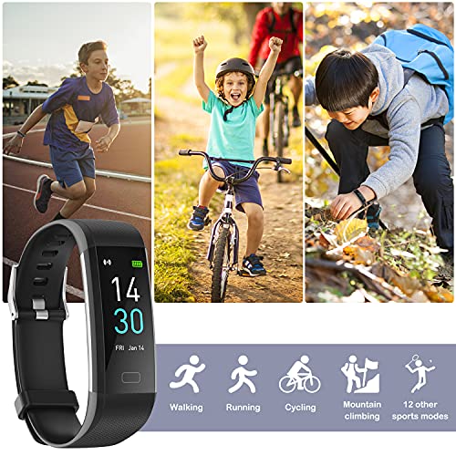 joyliveCY Fitness Tracker para Niños Impermeable IP68 Negra Pulsera Actividad Inteligente con Podómetro Pulsómetros Monitor de Sueño Contador de Caloría