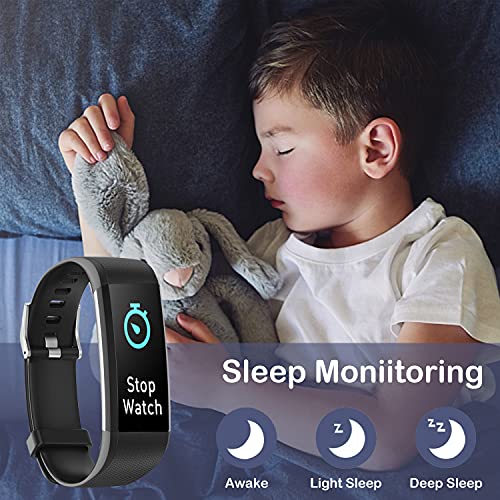 joyliveCY Fitness Tracker para Niños Impermeable IP68 Negra Pulsera Actividad Inteligente con Podómetro Pulsómetros Monitor de Sueño Contador de Caloría