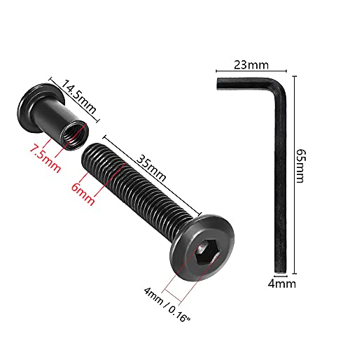 JPGhaha - 10 Juegos de Tornillo Unión Muebles de M6 x 35 mm Acero al Carbono Negro Pernos de Fijación Hexagonal para Tornillo con Llave Hexagonal Adecuado para Conexión de Muebles