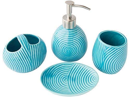 Juego de accesorios de baño de diseño de 4 piezas - Juego de baño de cerámica con dispensador de jabón líquido o loción, portacepillos de dientes, vaso y jabonera - Accesorios de tocador modernos