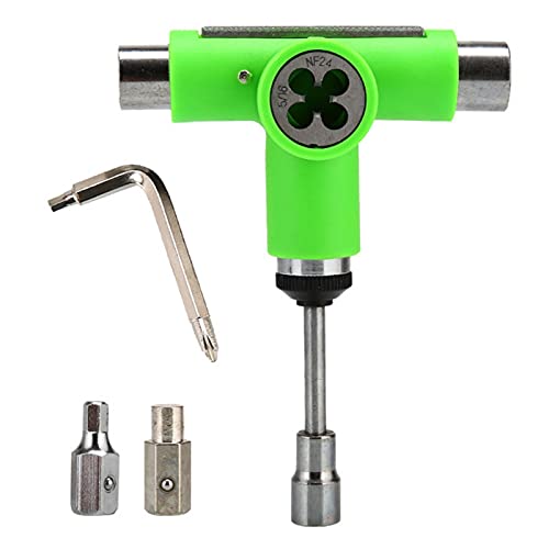 Juego de herramientas para skate universal, ligero, con trinquete, para reparación práctica en casa, portátil, potente, fácil de usar, llave en T multifunción (verde, tamaño: 13,5 x 10,3 x 3 cm)