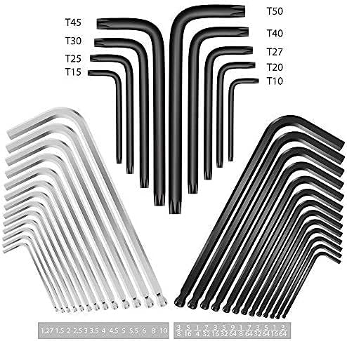 Juego de llaves Allen de 36 Uds., Llave hexagonal de cabeza esférica de brazo largo, juego de llaves Allen de pulgadas / métricas / estrella para herramienta de reparación de dispositivos de bicicleta