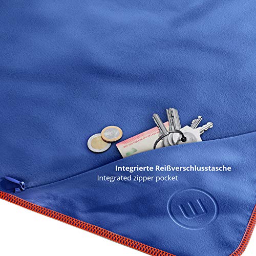 Juego de Toallas de Microfibra + Funda de Transporte | Set de 2 Azules: Grande para baño, pequeño para Cuerpo y Cara | Ultra-Ligeras, absorbentes, de Secado rápido - Deporte Viaje Playa Gimnasio