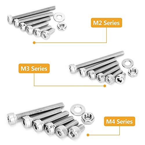 Juego de Tornillos y Tuercas, M2 M3 M4 Cabeza de Botón de Acero Inoxidable Head Hex Cabeza de Casquillo Tornillos con Tuercas Kit de Rosca Metrica con Caja de Almacenamiento (1080 Piezas)