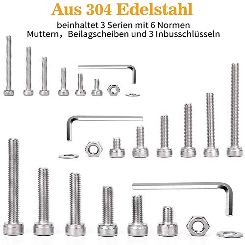 Juego de Tornillos y Tuercas, M2 M3 M4 Cabeza de Botón de Acero Inoxidable Head Hex Cabeza de Casquillo Tornillos con Tuercas Kit de Rosca Metrica con Caja de Almacenamiento (1080 Piezas)