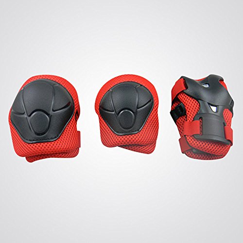 Juego deportivo de protección para niños con casco, codo, rodilla, muñeca, protección, almohadilla de seguridad, rojo