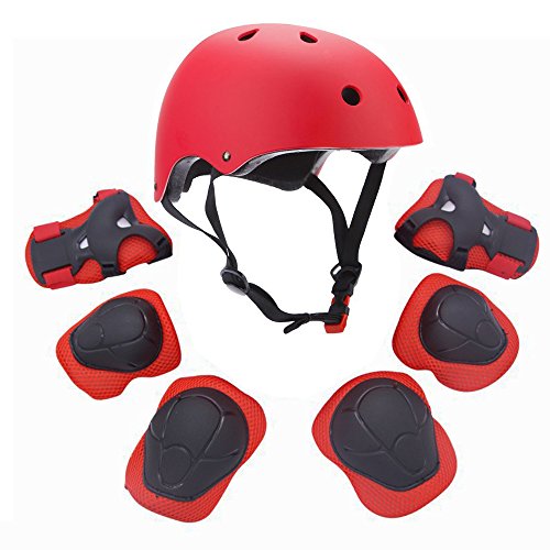 Juego deportivo de protección para niños con casco, codo, rodilla, muñeca, protección, almohadilla de seguridad, rojo