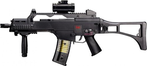 Juego: HK Heckler & Koch G36 C AEG - Rifle eléctrico Softair, incluye bolas Softair Walther Premium de 6 mm, 0,20 g, 5000 unidades, color blanco