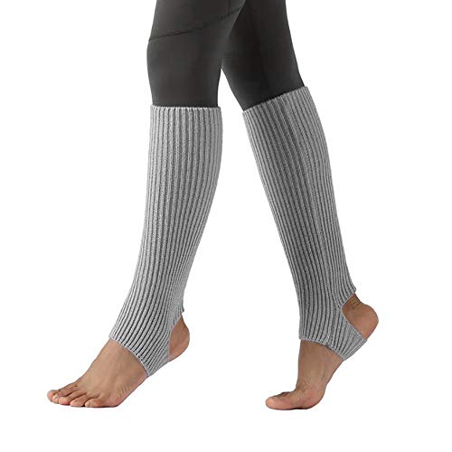 JUHONNZ Calcetines de Yoga para Mujer,Calentadores de Piernas con Estribo de Punto Calcetines de Punto Calcetines para Ballet Danza Latina Yoga Puños Calcetines Gris