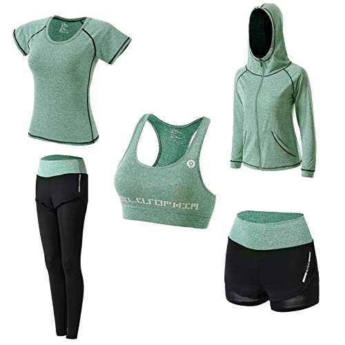 JULY'S SONG Conjunto Deportivo Mujer Conjunto Yoga 5 Piezas Conjuntos Deportivos para Mujer Yoga Fitness Deporte Chándales Deportivo Ropa de Correr Conjunto de Gimnasio Ejercicio