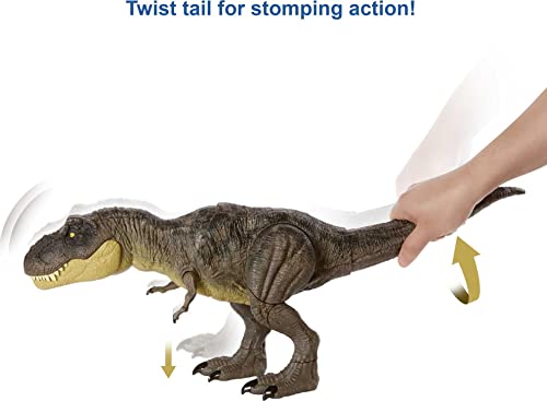 Jurassic World Dinosaurio T-Rex Pisa y Ataca Figura de juguete articulada con sonidos, para niños Mattel GYW84