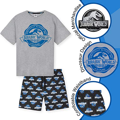 Jurassic World Pijama Hombre Corto, Conjunto de 2 Piezas Pijamas Hombre de Algodon Transpirable, Regalos para Hombre y Adolescentes Talla S-3XL (Gris/Negro, M)