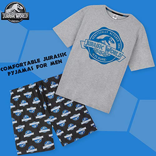 Jurassic World Pijama Hombre Corto, Conjunto de 2 Piezas Pijamas Hombre de Algodon Transpirable, Regalos para Hombre y Adolescentes Talla S-3XL (Gris/Negro, M)