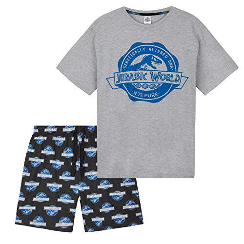 Jurassic World Pijama Hombre Corto, Conjunto de 2 Piezas Pijamas Hombre de Algodon Transpirable, Regalos para Hombre y Adolescentes Talla S-3XL (Gris/Negro, M)