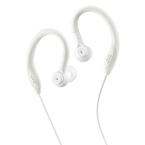 JVC Auriculares Deportivos HA-EC10 Auriculares de Botón con Clip para Entrenamiento. Potente Sonido y Máxima Sujeción. Impermeables, Resistentes y Ligeros. Conexión Jack 3.5mm. Color Blanco