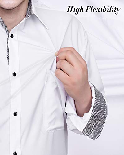 J.VER Camisa Blanca Hombre Manga Larga Camisa Negocios Algodon Casual Ligeramente Elásticas Fácil de Hierro