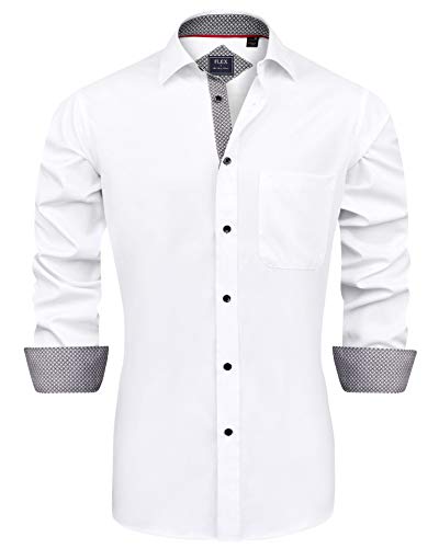 J.VER Camisa Blanca Hombre Manga Larga Camisa Negocios Algodon Casual Ligeramente Elásticas Fácil de Hierro