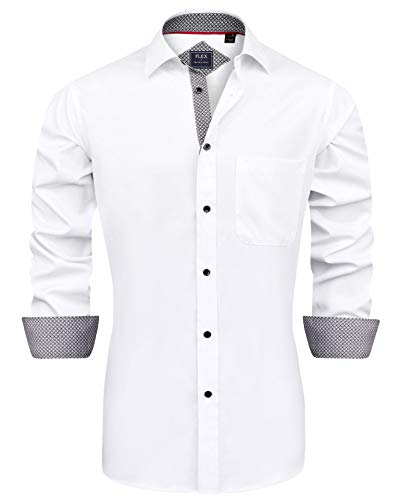 J.VER Camisa Blanca Hombre Manga Larga Camisa Negocios Algodon Casual Ligeramente Elásticas Fácil de Hierro